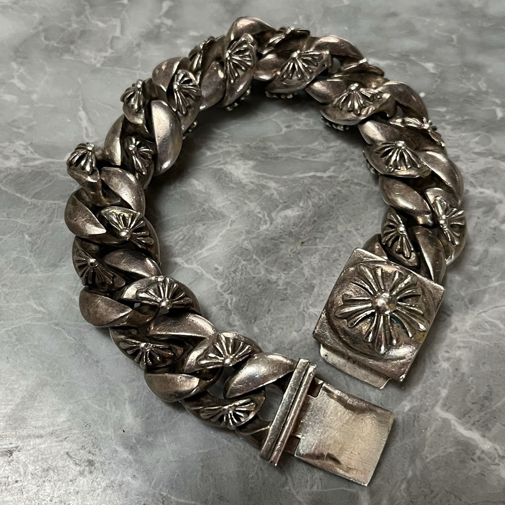 Heavy Maltese Cross Sterling Silver Curb Chain Bracelet